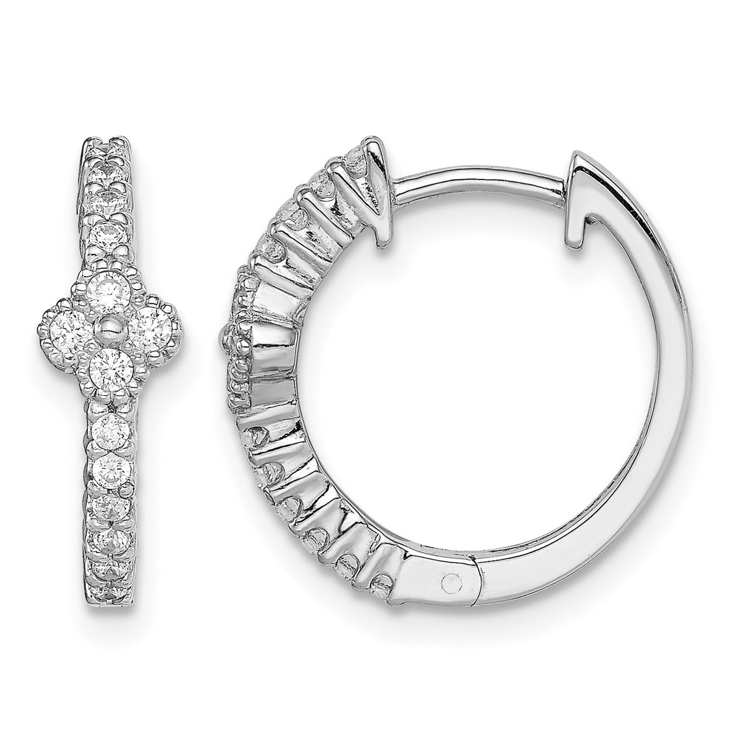 Sterling Silver Rhodium Plated CZ Hinged Hoop Earrings (QE14930)
