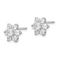 Sterling Silver Rhodium Plated CZ Post Flower Earrings view 2