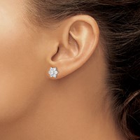 Sterling Silver Rhodium Plated CZ Post Flower Earrings view 3