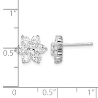 Sterling Silver Rhodium Plated CZ Post Flower Earrings view 4