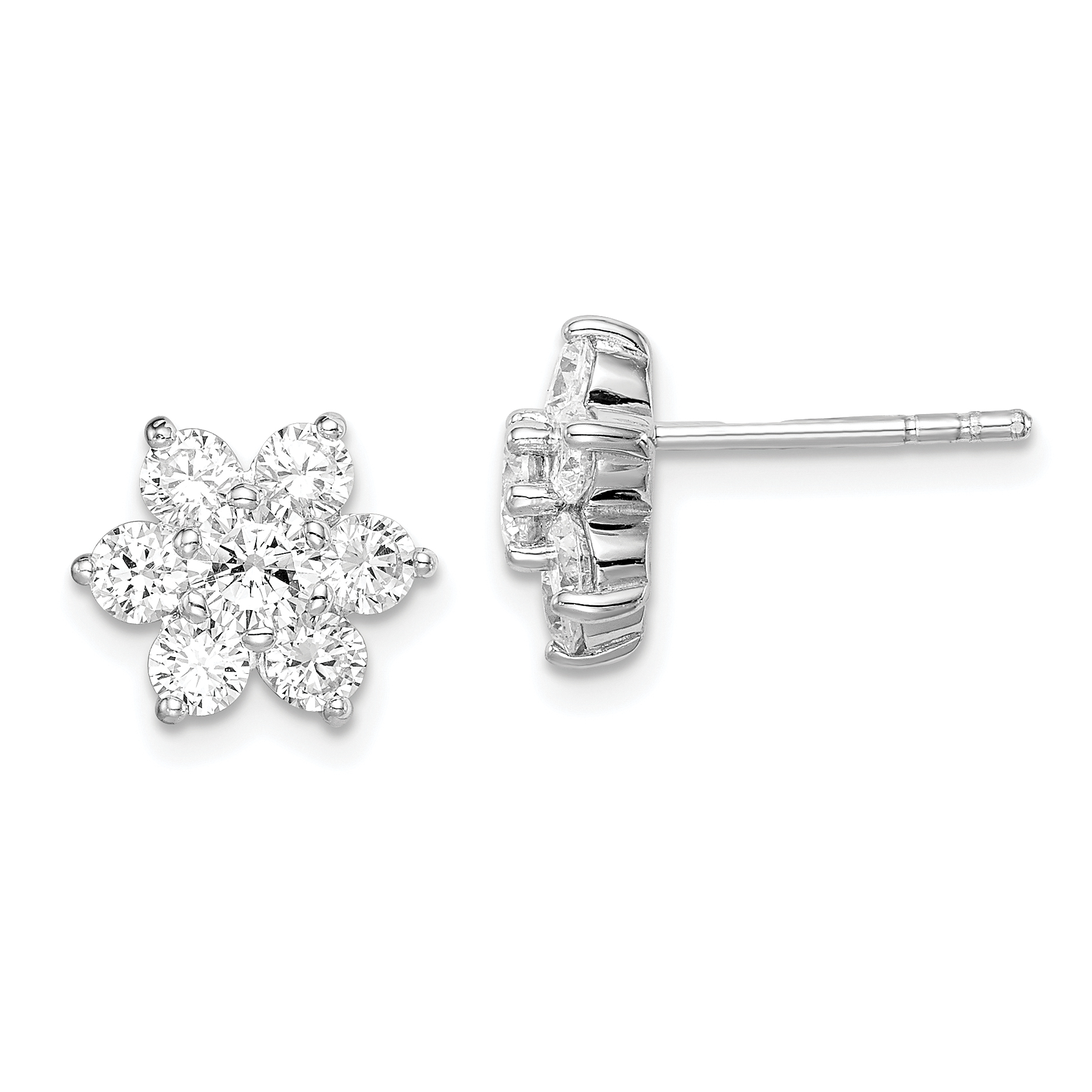 Sterling Silver Rhodium Plated CZ Post Flower Earrings (QE14934)