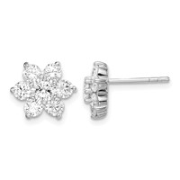 Sterling Silver Rhodium Plated CZ Post Flower Earrings view 1