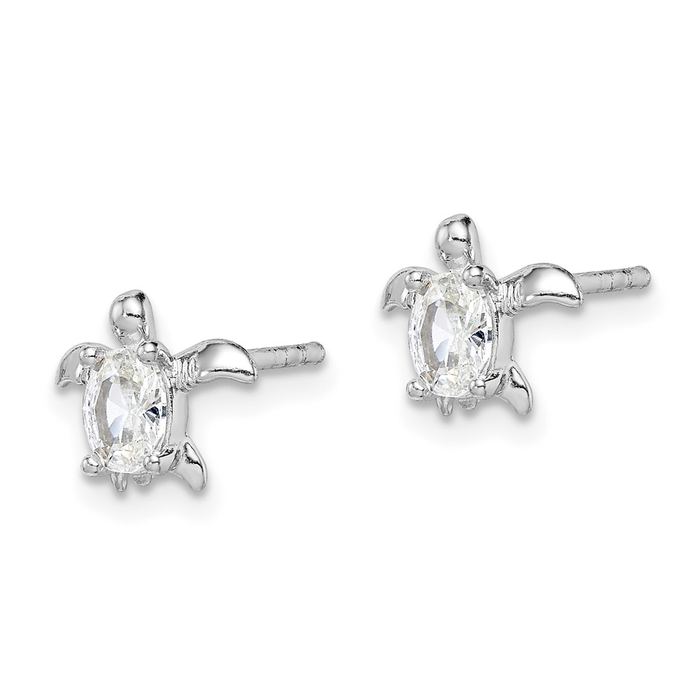 Sterling Silver Rhodium Plated CZ Turtle Post Earrings (QE14935)