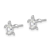 Sterling Silver Rhodium Plated CZ Turtle Post Earrings view 2