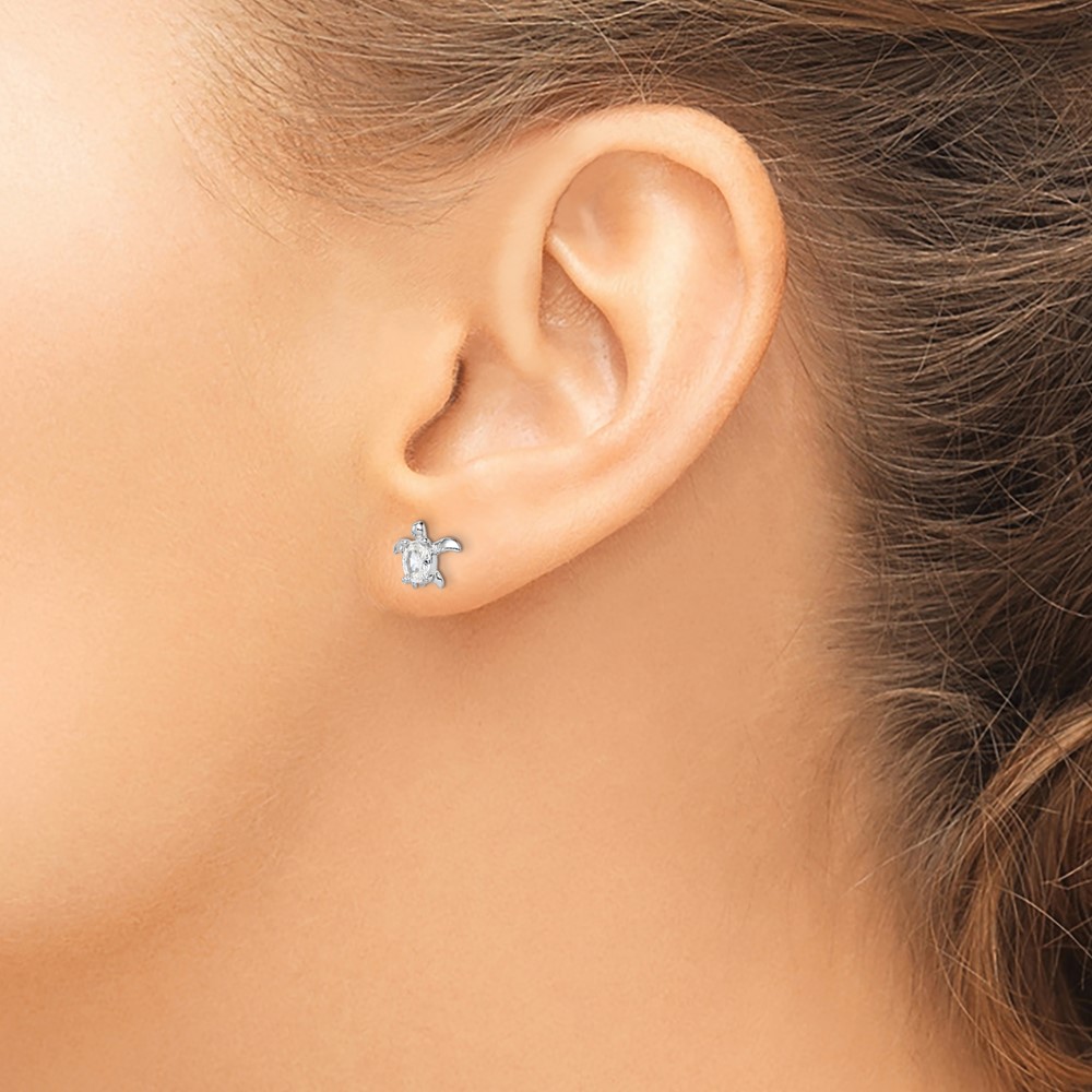 Sterling Silver Rhodium Plated CZ Turtle Post Earrings (QE14935)