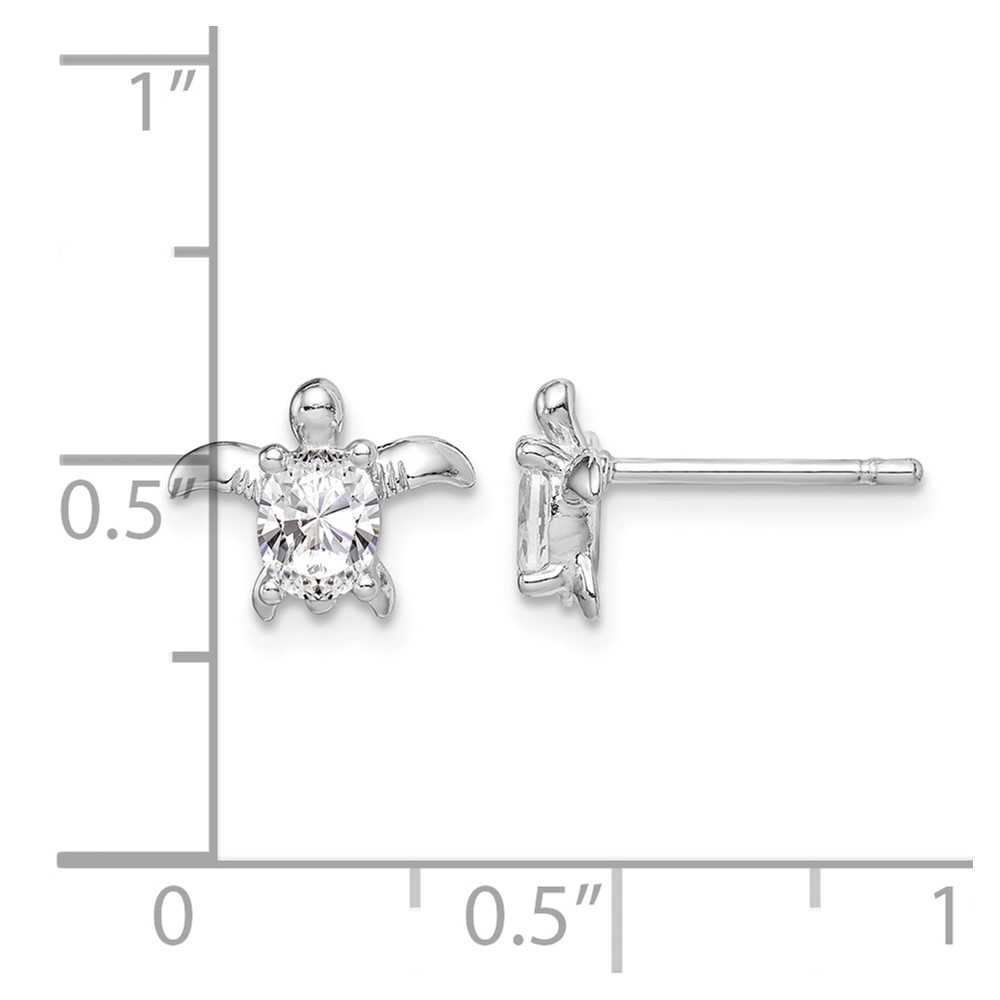 Sterling Silver Rhodium Plated CZ Turtle Post Earrings (QE14935)
