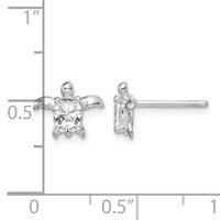 Sterling Silver Rhodium Plated CZ Turtle Post Earrings view 4