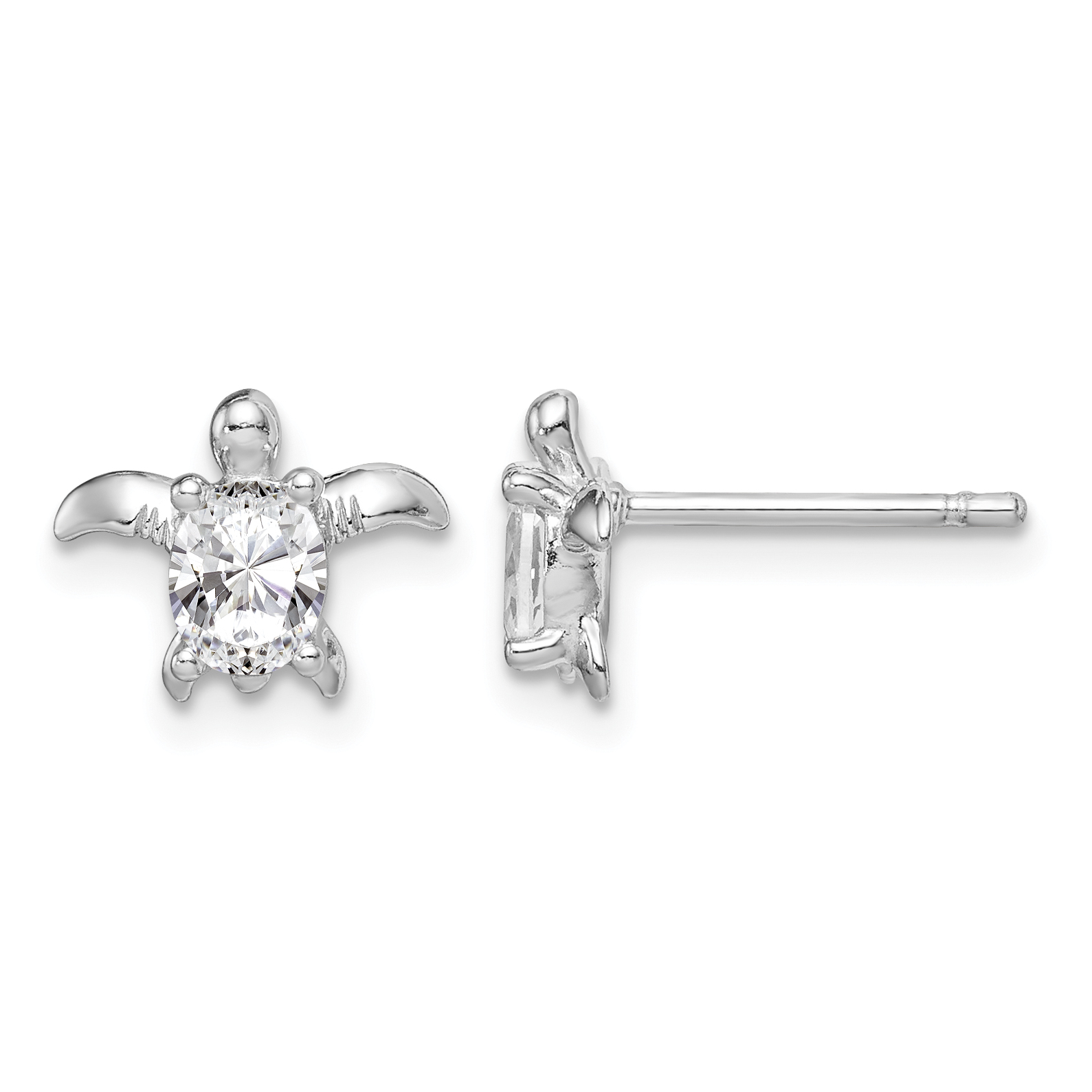 Sterling Silver Rhodium Plated CZ Turtle Post Earrings (QE14935)