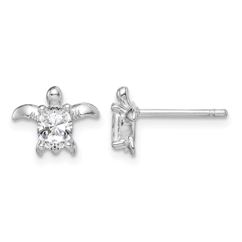 Sterling Silver Rhodium Plated CZ Turtle Post Earrings (QE14935)
