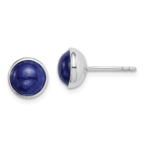 Sterling Silver Rhodium-plated 7mm Lapis Post Earrings