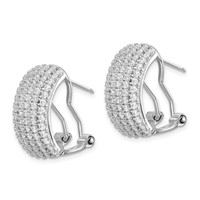 Sterling Silver Rhodium-plated CZ 5-row Omega Back C-Hoop Earrings view 2