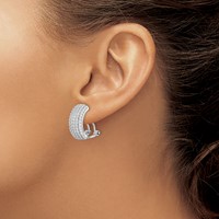 Sterling Silver Rhodium-plated CZ 5-row Omega Back C-Hoop Earrings view 3
