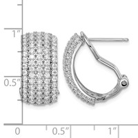 Sterling Silver Rhodium-plated CZ 5-row Omega Back C-Hoop Earrings view 4