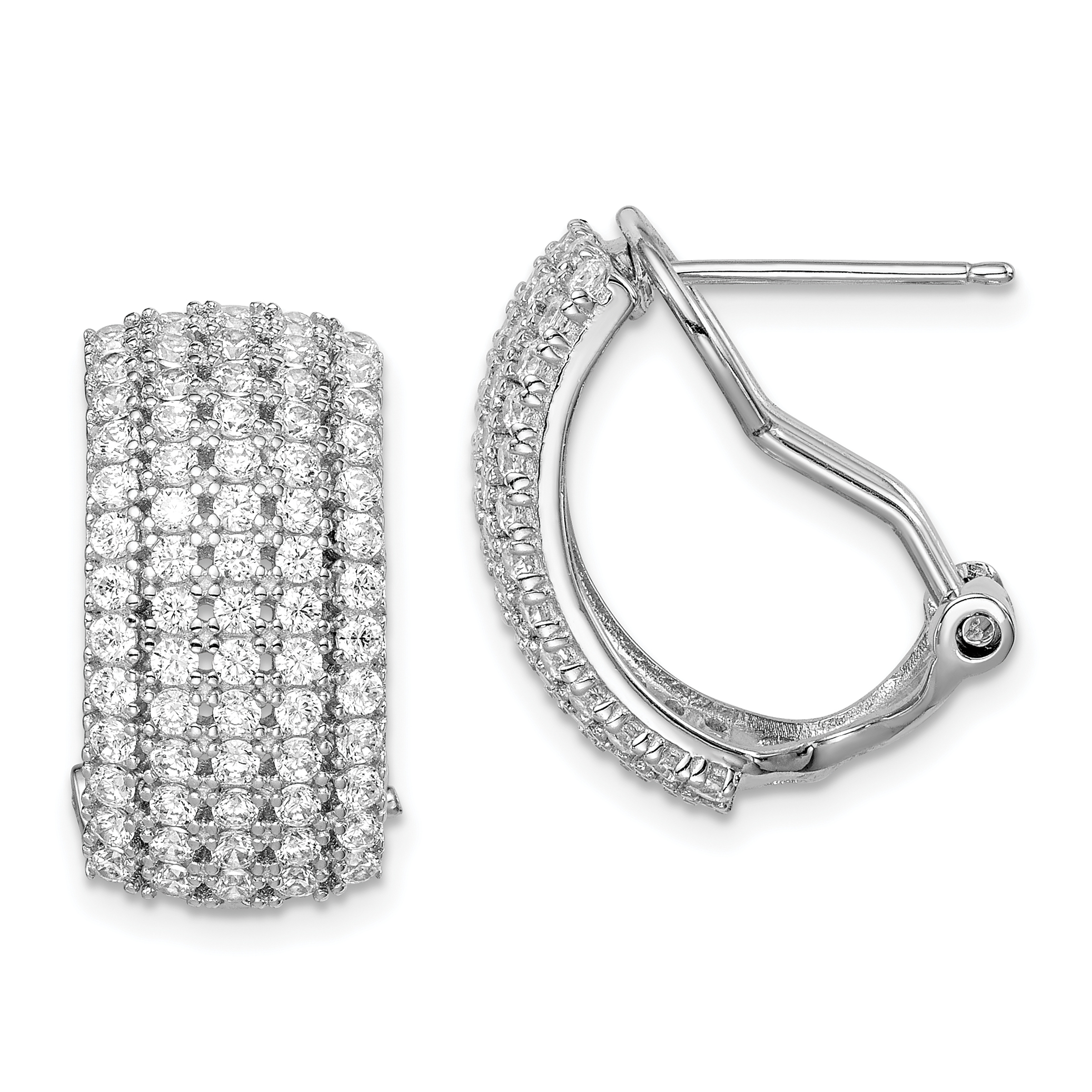 Sterling Silver Rhodium-plated CZ 5-row Omega Back C-Hoop Earrings (QE14943)