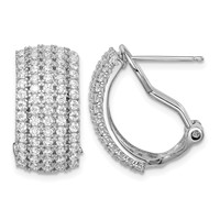 Sterling Silver Rhodium-plated CZ 5-row Omega Back C-Hoop Earrings view 1