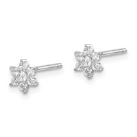 Sterling Silver Rhodium-plated CZ Flower Post Earrings view 2