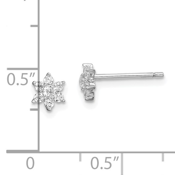 Sterling Silver Rhodium-plated CZ Flower Post Earrings