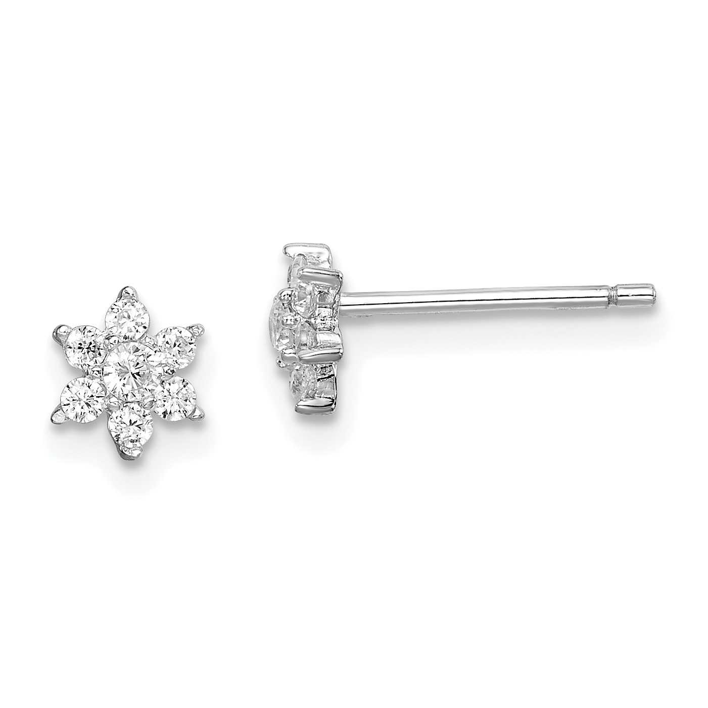Sterling Silver Rhodium-plated CZ Flower Post Earrings (QE14948)