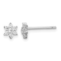 Sterling Silver Rhodium-plated CZ Flower Post Earrings view 1