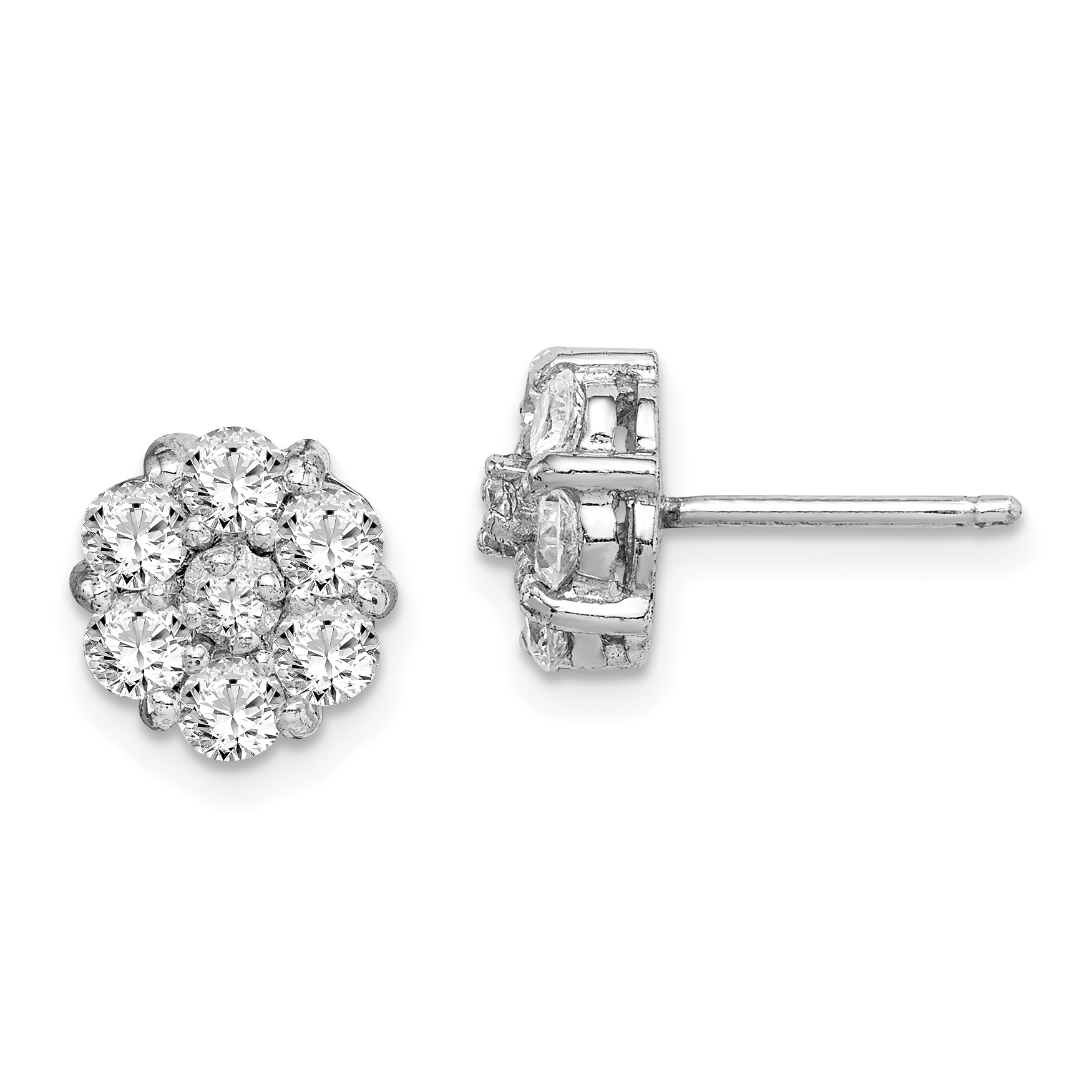 Sterling Silver Rhodium-plated Polished CZ Flower Cluster Post Earrings (QE14953)