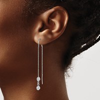 Sterling Silver Rhodium-plated CZ Threader Earrings view 3
