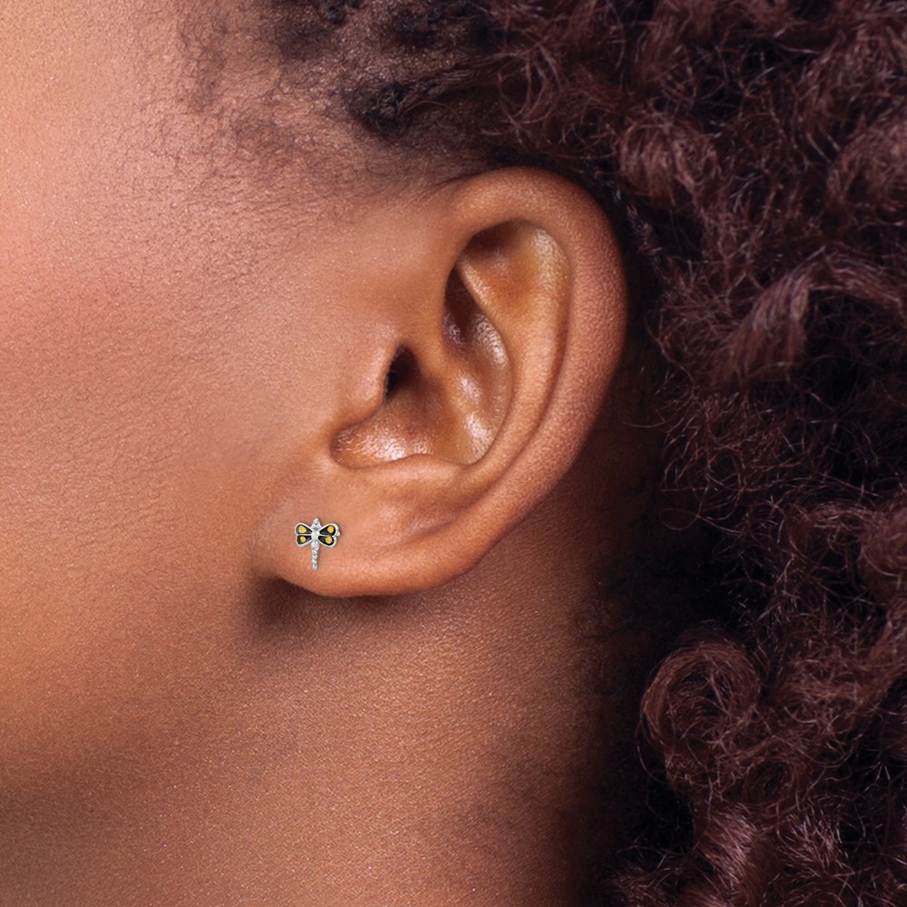 Sterling Silver Rhodium-plated Dragonfly Post Earrings (QE14956)