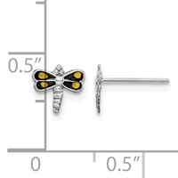 Sterling Silver Rhodium-plated Dragonfly Post Earrings view 4