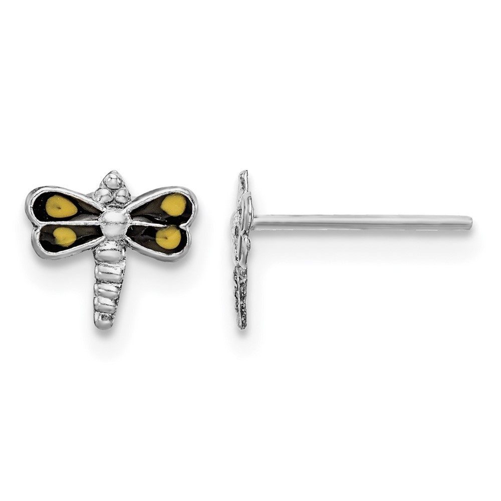 Sterling Silver Rhodium-plated Dragonfly Post Earrings (QE14956)