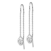 Sterling Silver Rhodium-plated Polished Skull Threader Earrings view 2