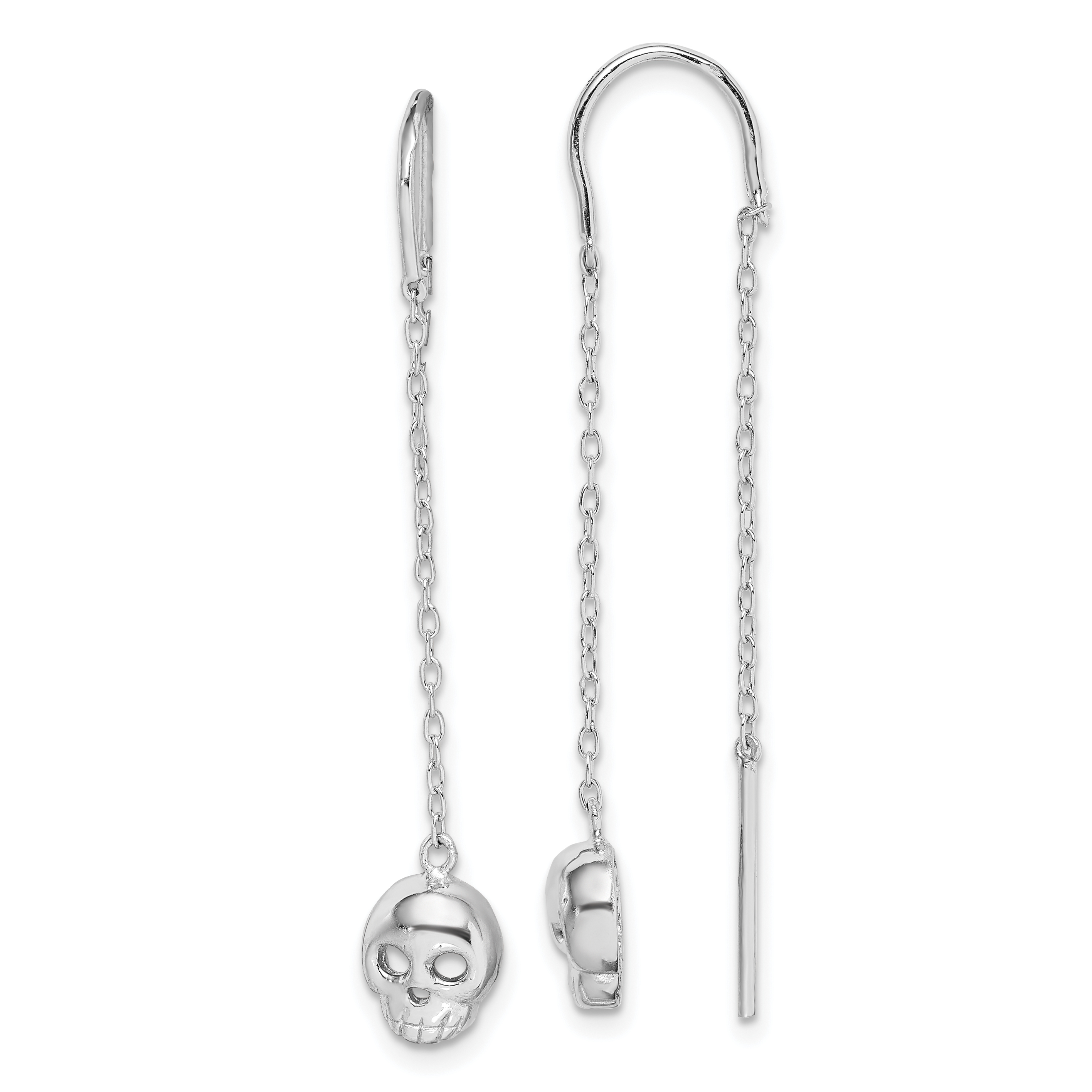 Sterling Silver Rhodium-plated Polished Skull Threader Earrings (QE14961)