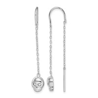 Sterling Silver Rhodium-plated Polished Skull Threader Earrings view 1