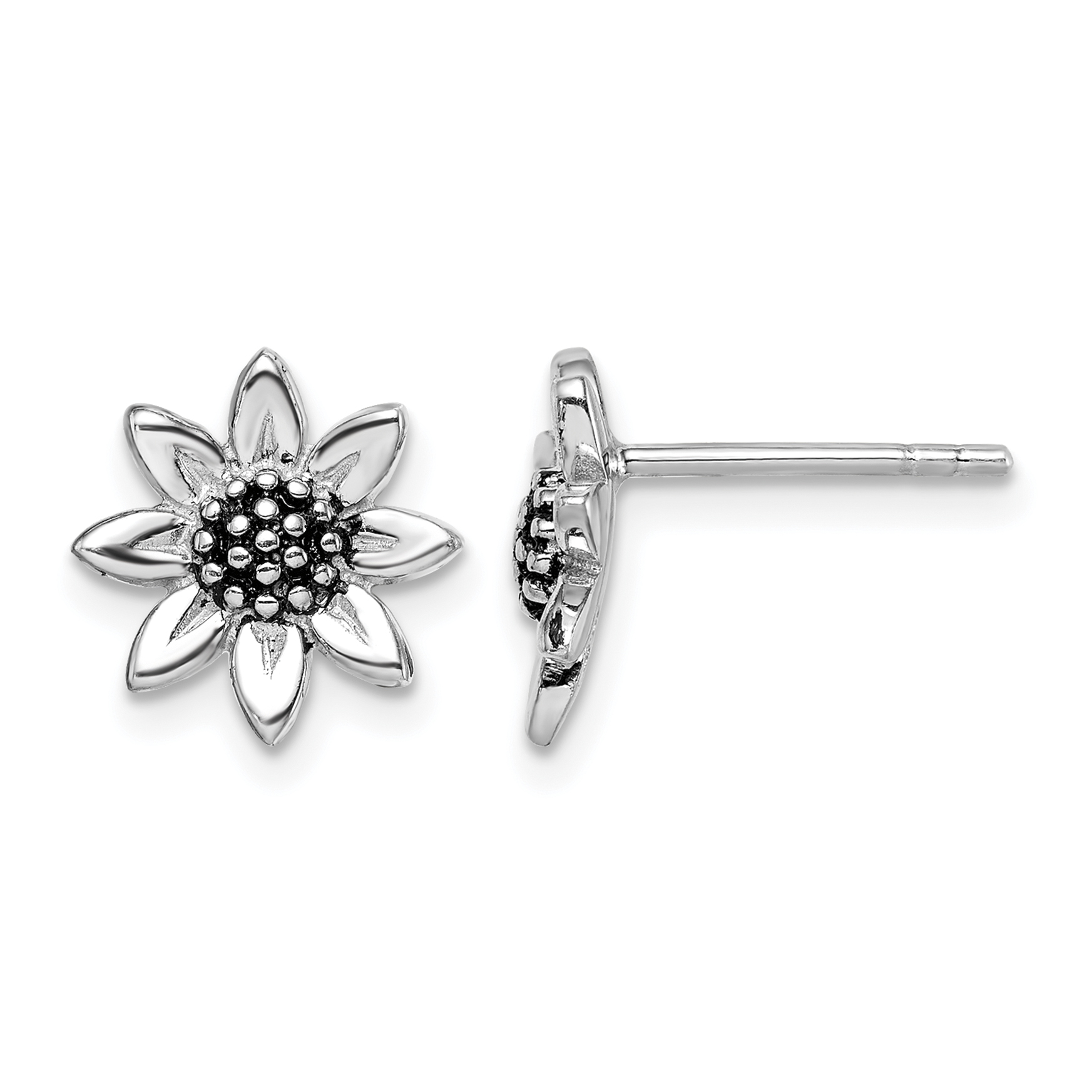 Sterling Silver Rhodium-plated Sunflower Post Earring (QE14962)