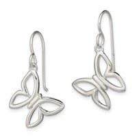 Sterling Silver Butterfly Shepherd Hook Dangle Earrings view 2