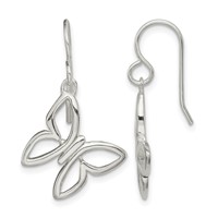 Sterling Silver Butterfly Shepherd Hook Dangle Earrings view 1