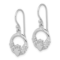 Sterling Silver Rhodium-plated Polished Claddagh Dangle Earrings view 2
