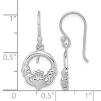 Sterling Silver Rhodium-plated Polished Claddagh Dangle Earrings view 4
