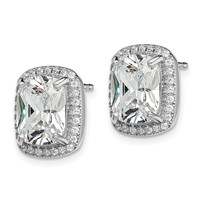 Sterling Silver RH-plated Polished 10x 8mm Cushion CZ Halo Post Earrings view 2
