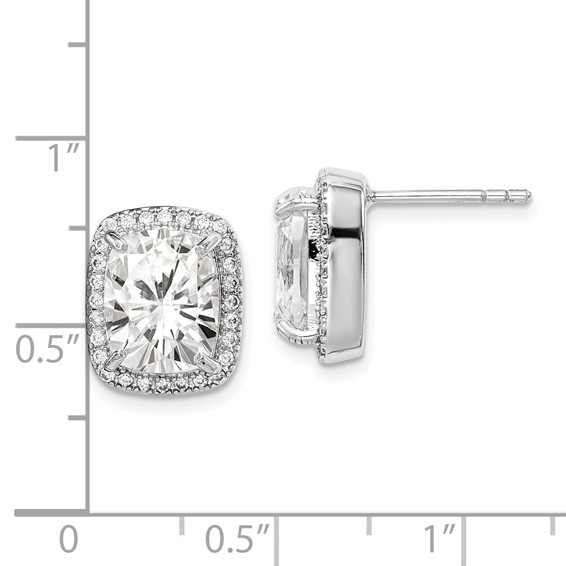 Sterling Silver RH-plated Polished 10x8mm Cushion CZ Halo Post Earrings