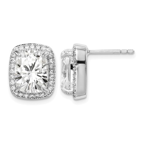 Sterling Silver RH-plated Polished 10x 8mm Cushion CZ Halo Post Earrings
