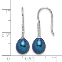 Sterling Silver Rhodium-plated 7-8mm Black Teardrop Freshwater Cultured Pearl and CZ Dangle Earrings view 4