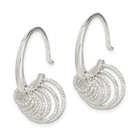 Sterling Silver Polished & Diamond-cut Circles Dangle Hoop Earrings view 2