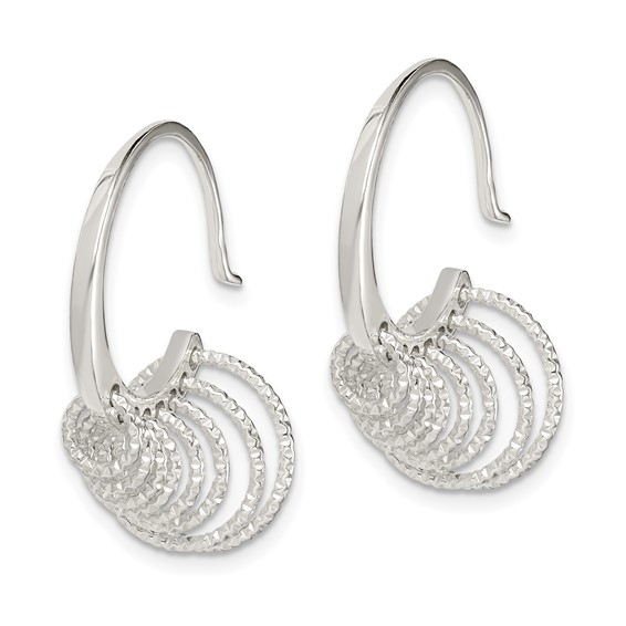 Sterling Silver Polished & Diamond-cut Circles Dangle Hoop Earrings
