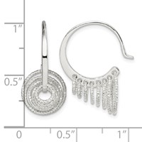 Sterling Silver Polished & Diamond-cut Circles Dangle Hoop Earrings view 4