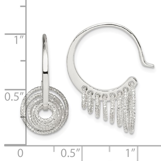 Sterling Silver Polished & Diamond-cut Circles Dangle Hoop Earrings