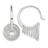 Sterling Silver Polished & Diamond-cut Circles Dangle Hoop Earrings view 1