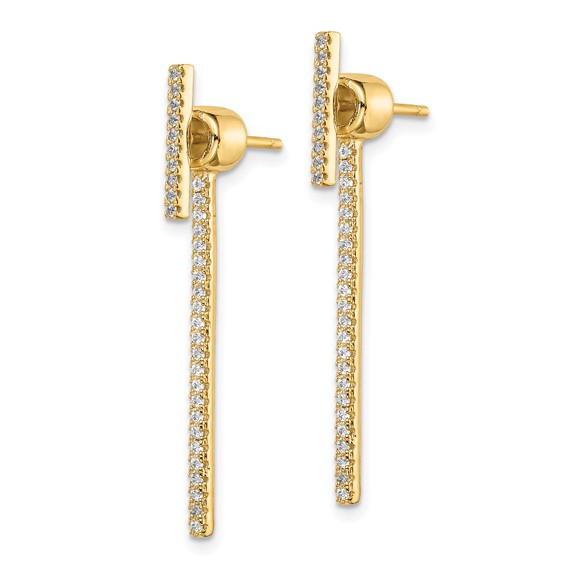 Sterling Silver Gold-tone CZ Bar Front and Back Earrings