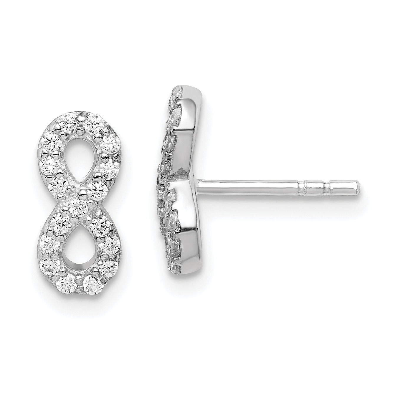 Sterling Silver Rhodium-plated Polished CZ Infinity Post Earrings (QE14994)