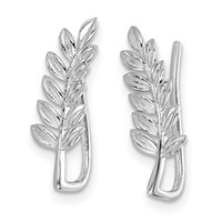 Sterling Silver Rhodium-plated Polished & Textured Leaf Ear Climber Earring view 2