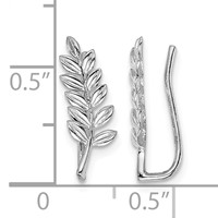 Sterling Silver Rhodium-plated Polished & Textured Leaf Ear Climber Earring view 4