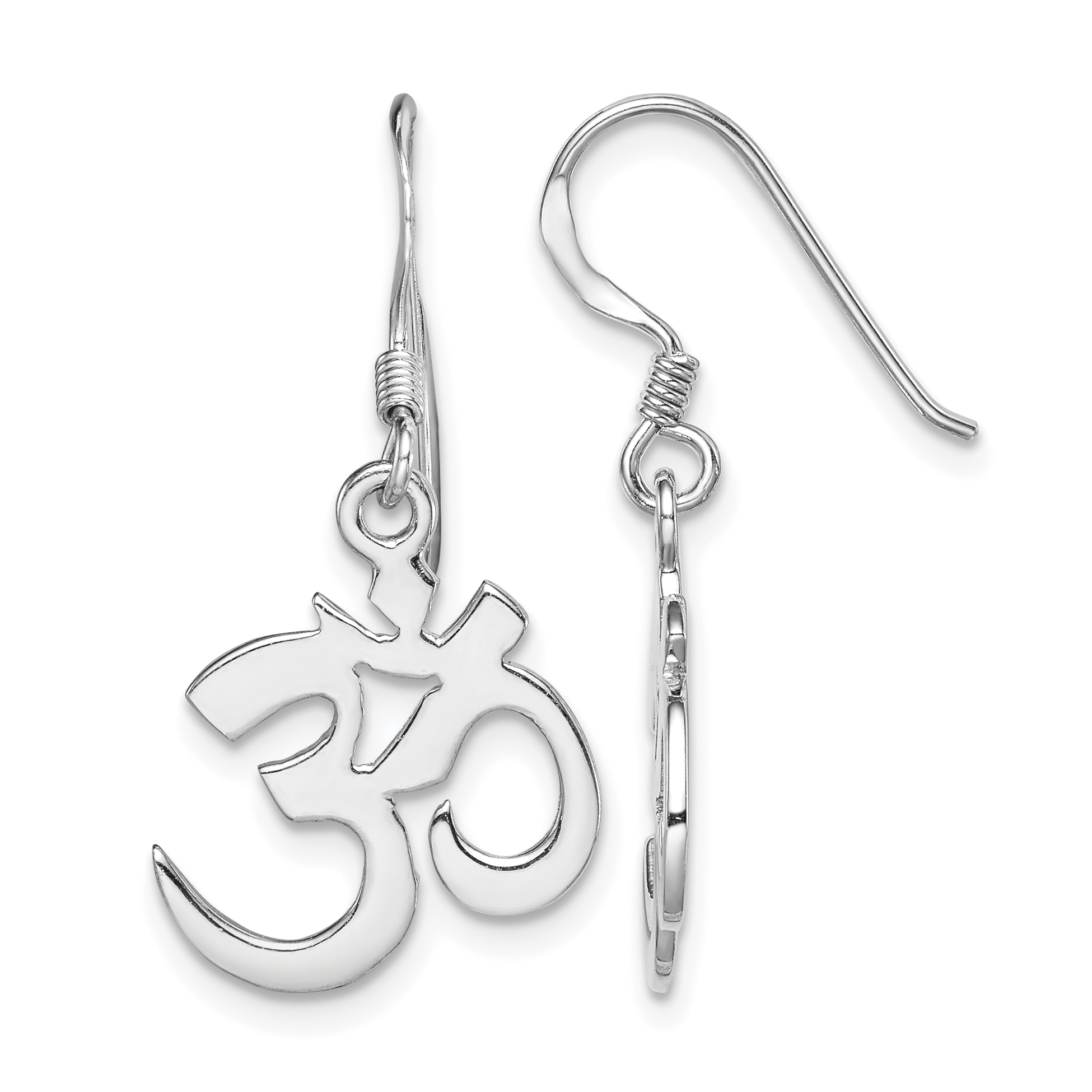 Sterling Silver Rhodium-plated Polished OM Symbol Dangle Earrings (QE15000)
